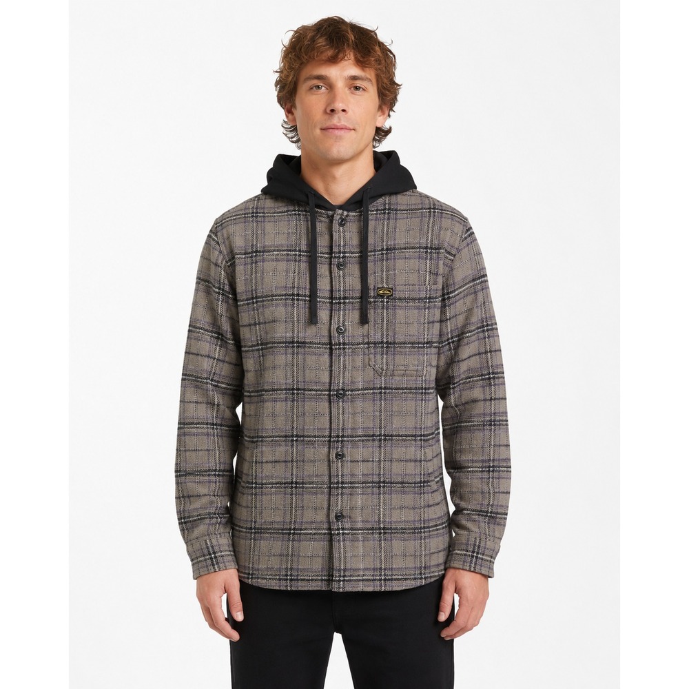 Quiksilver Men's Sandbar Hooded Hoodie Flannel Shirt Jacket Fallen Rock L